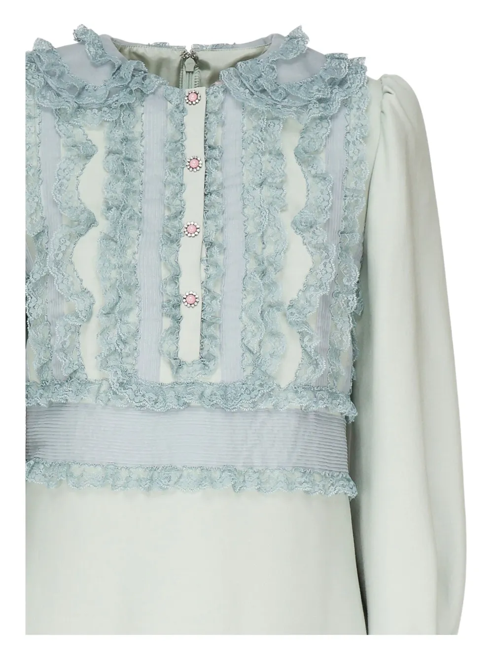 Valentino Garavani lace-trimmed ruffle mini dress Blauw