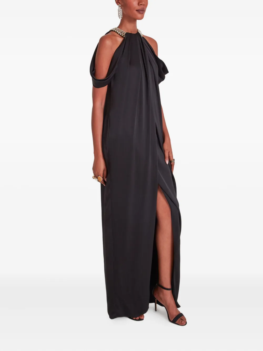 Temperley London Adalina embellished halter-neck maxi dress Zwart