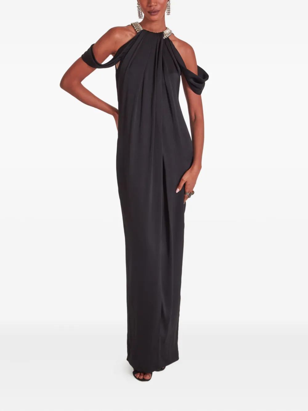 Temperley London Adalina embellished halter-neck maxi dress Zwart