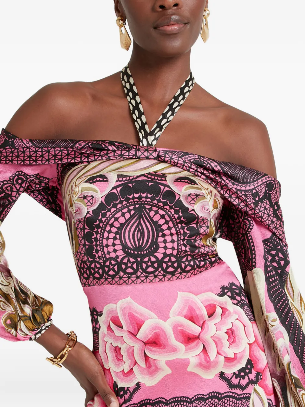 Temperley London Cici floral-lace halter midi dress Roze