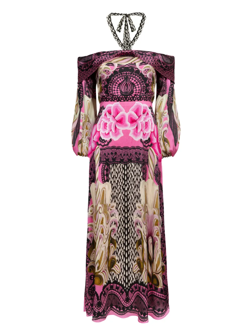 Temperley London Cici floral-lace halter midi dress Roze