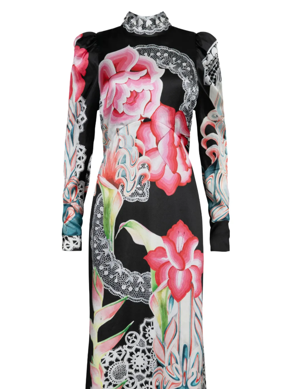 Temperley London Cici floral-lace print maxi dress Zwart