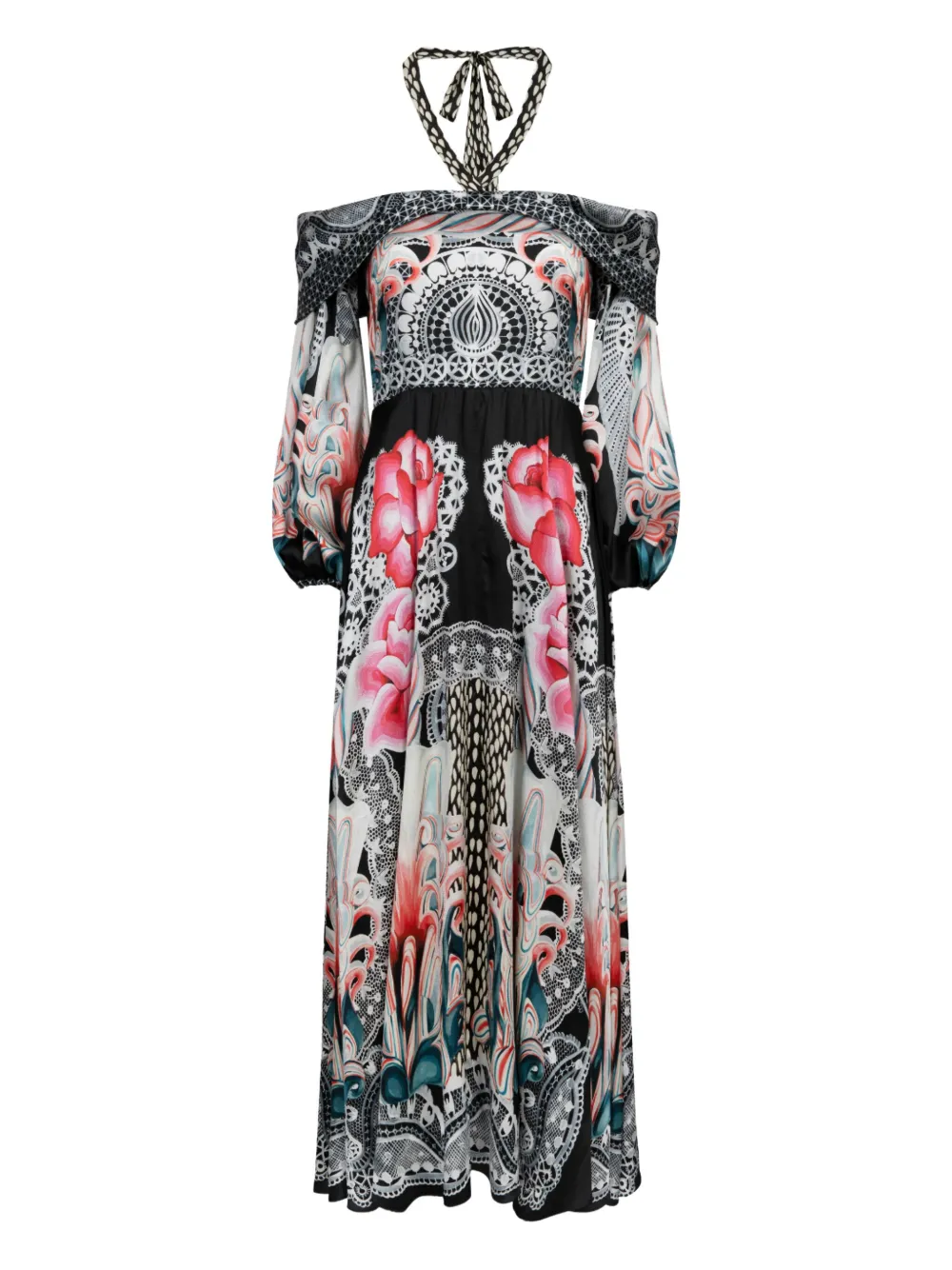 Temperley London Cici floral-print halter midi dress Zwart