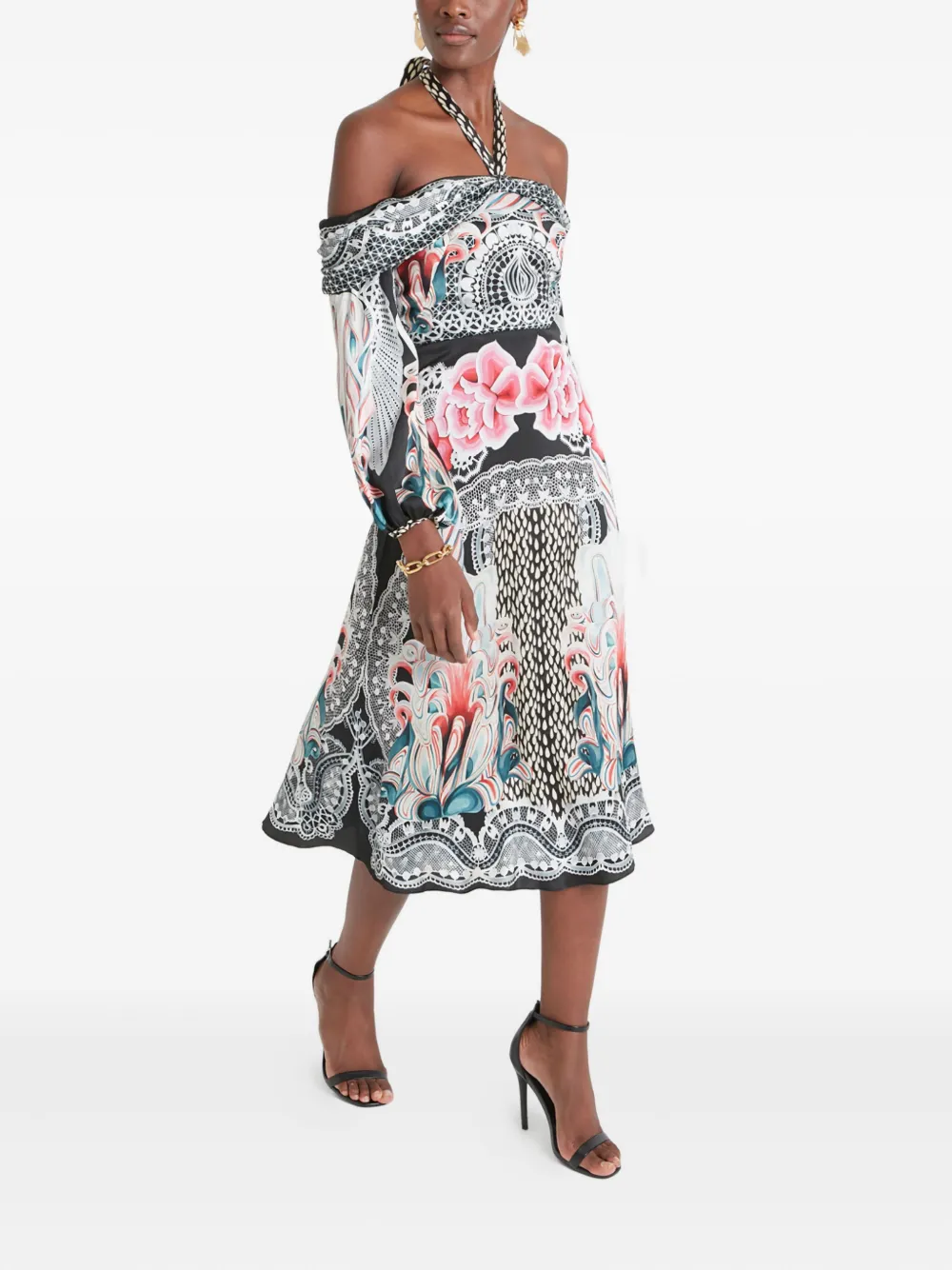 Temperley London Cici floral-print halter midi dress Zwart