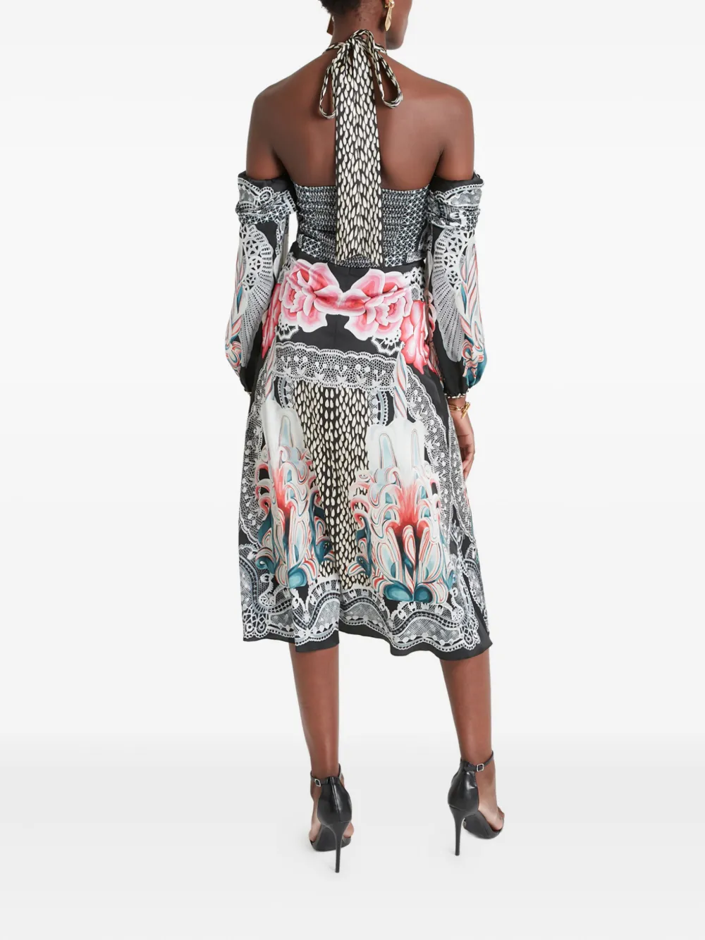 Temperley London Cici floral-print halter midi dress Zwart