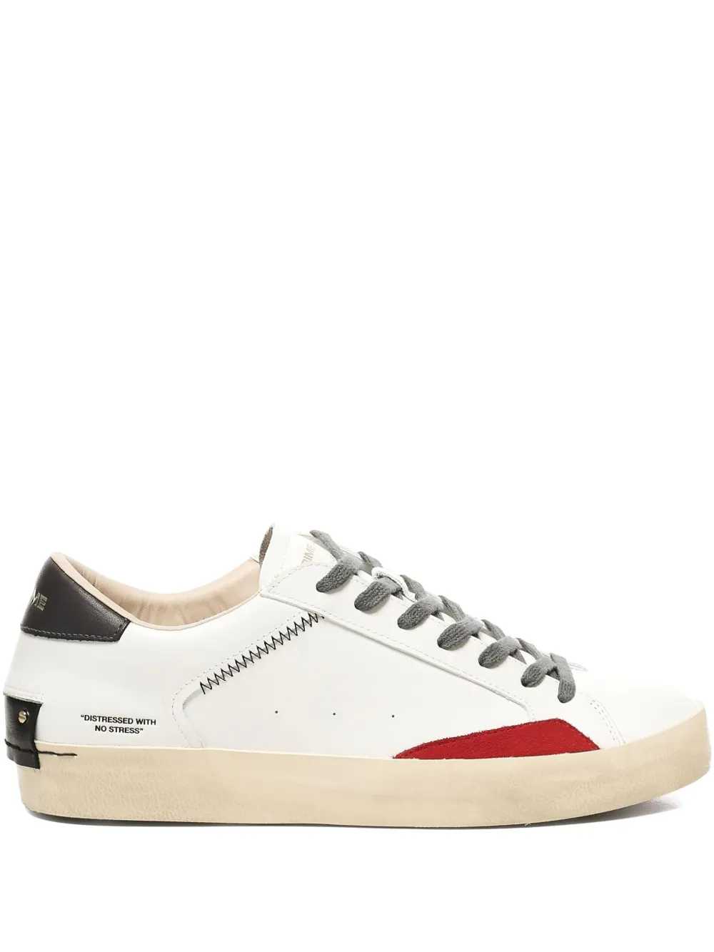 Crime London Distressed leather-panelled stitching sneakers White