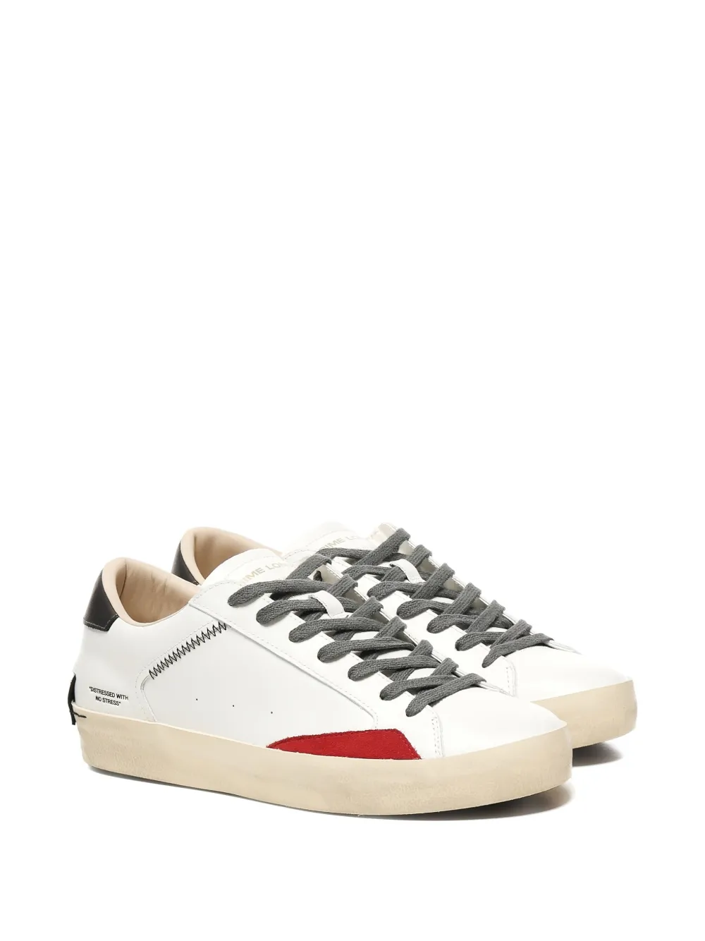 Crime London Distressed leather-panelled stitching sneakers White
