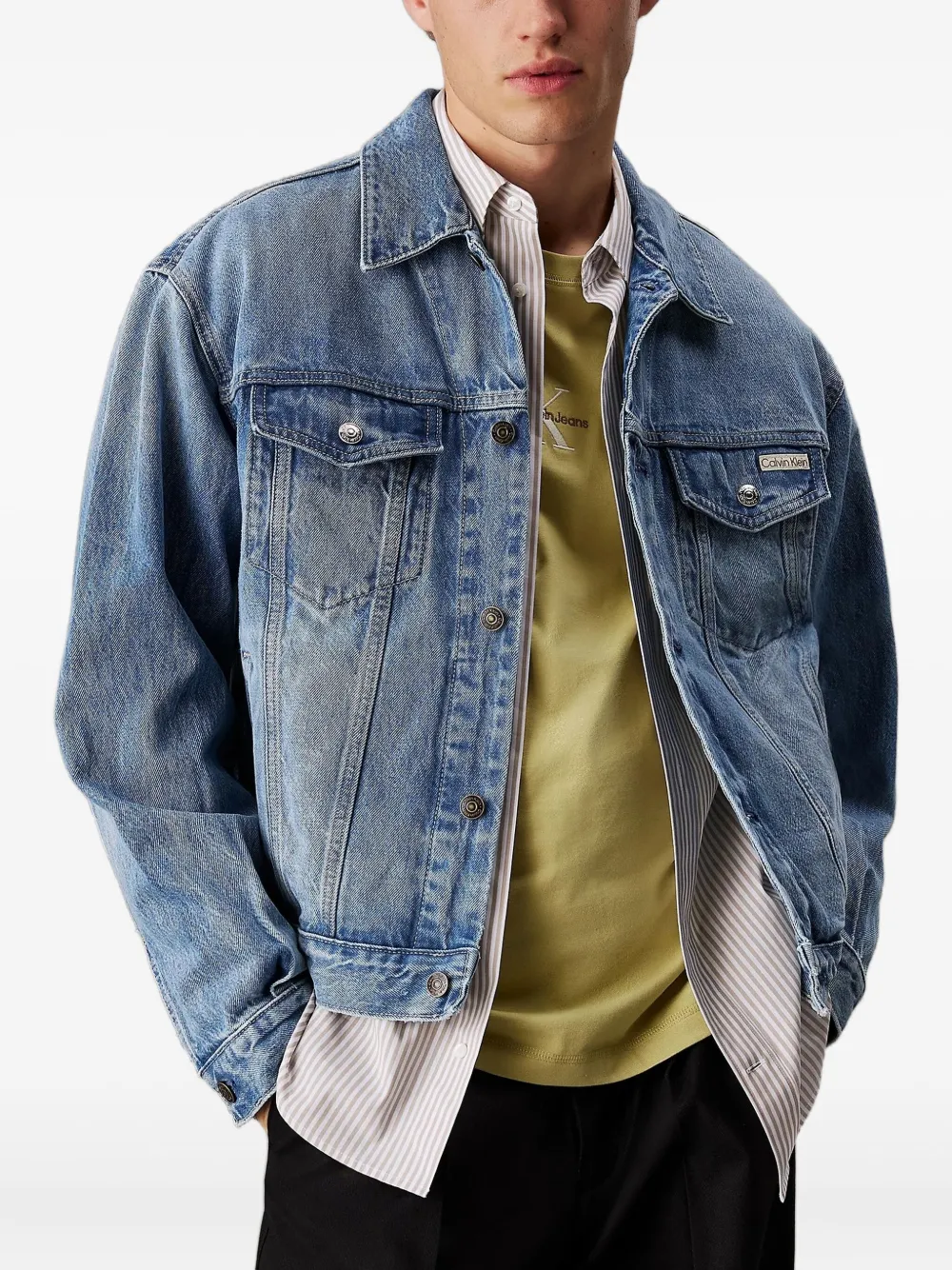 Calvin Klein Denim jack met logopatch Blauw