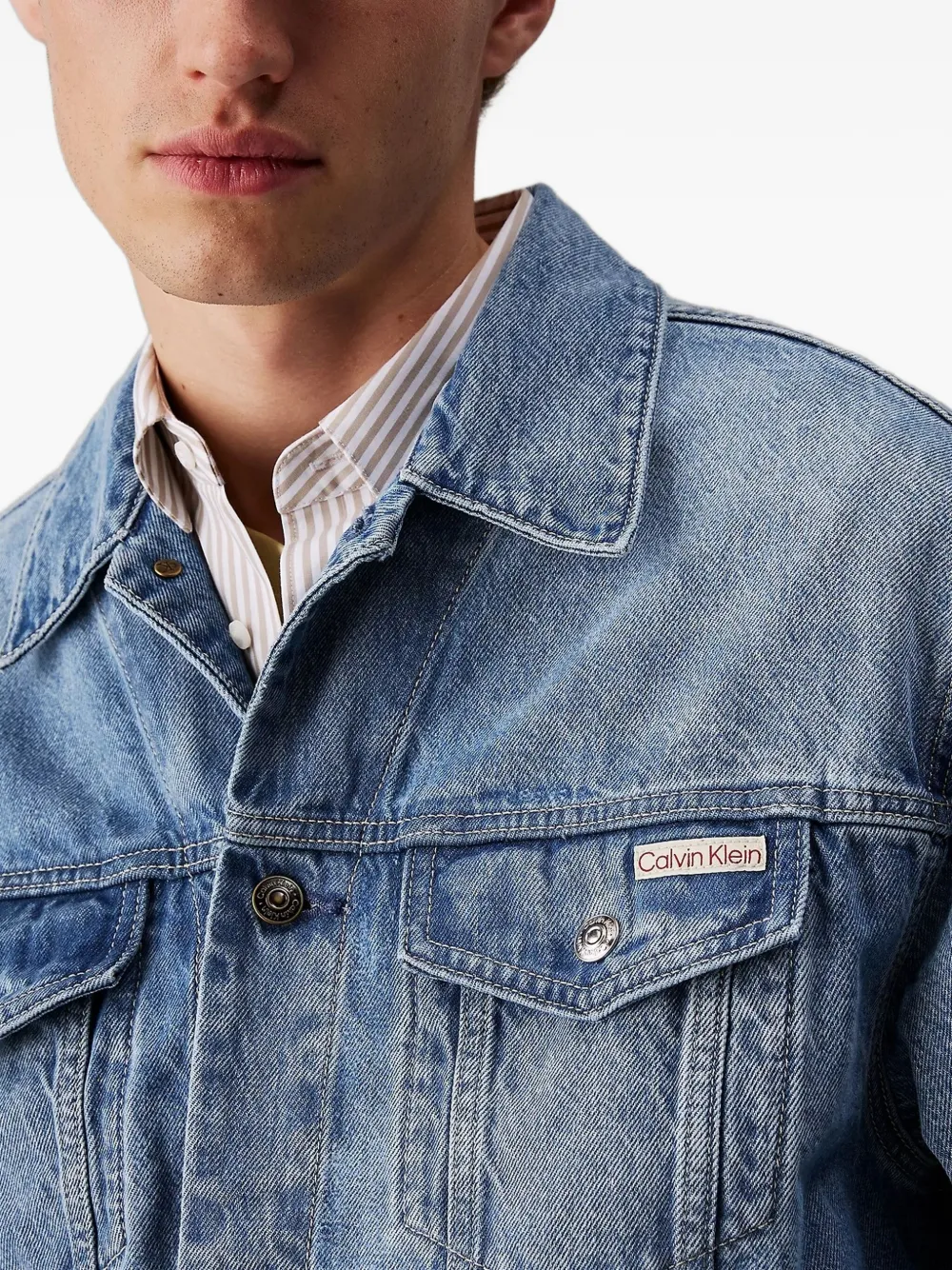 Calvin Klein Denim jack met logopatch Blauw
