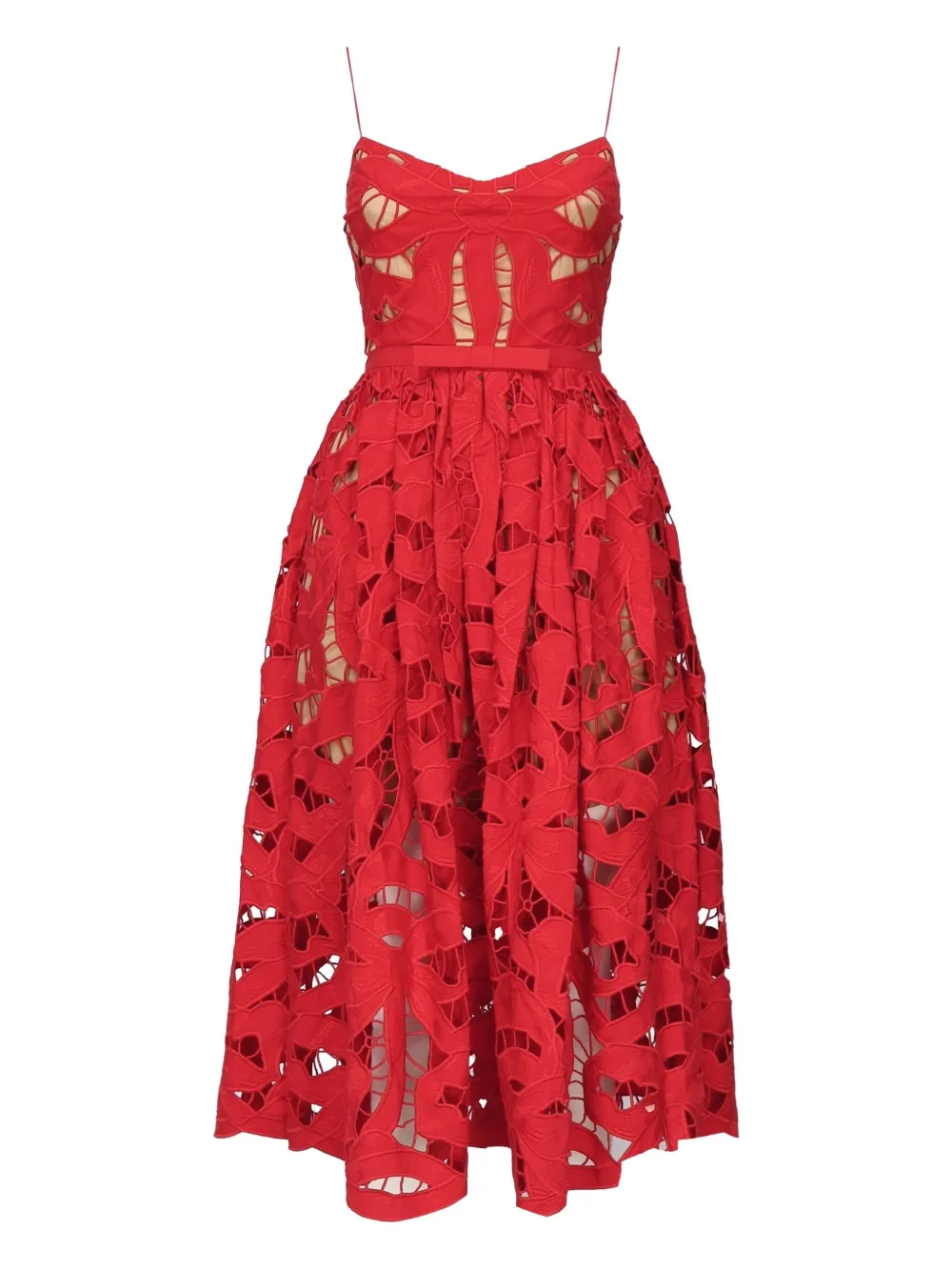 Self-Portrait bow-embellished lace dress Rood
