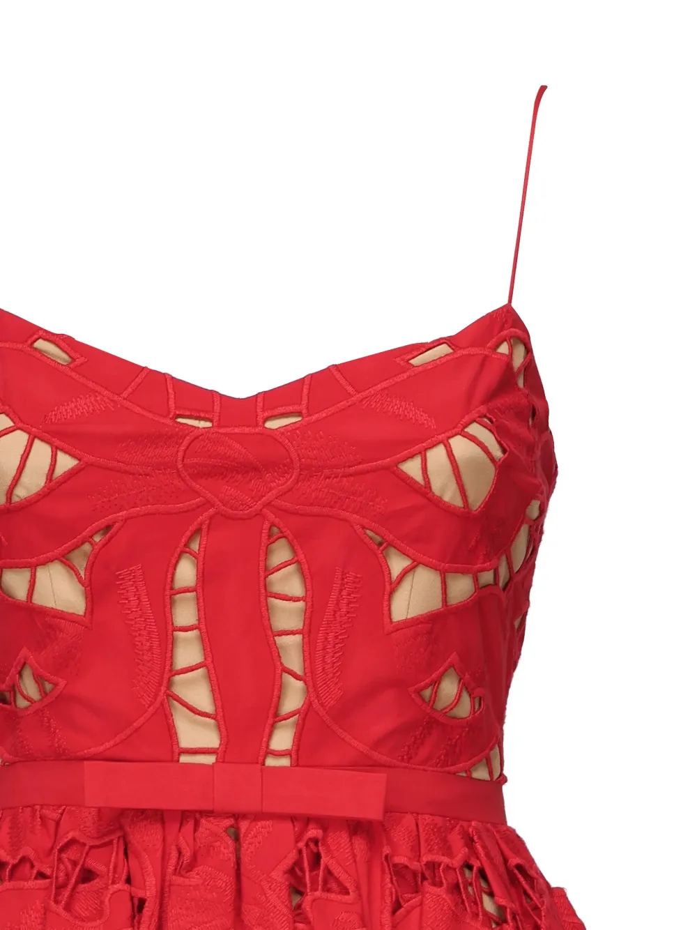 Self-Portrait bow-embellished lace dress Rood