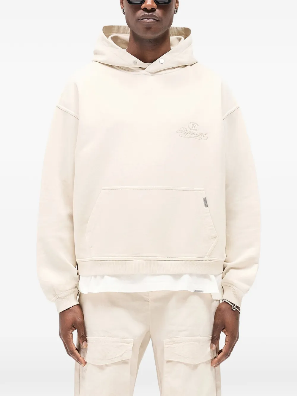 Represent Hoodie met geborduurd logo Beige