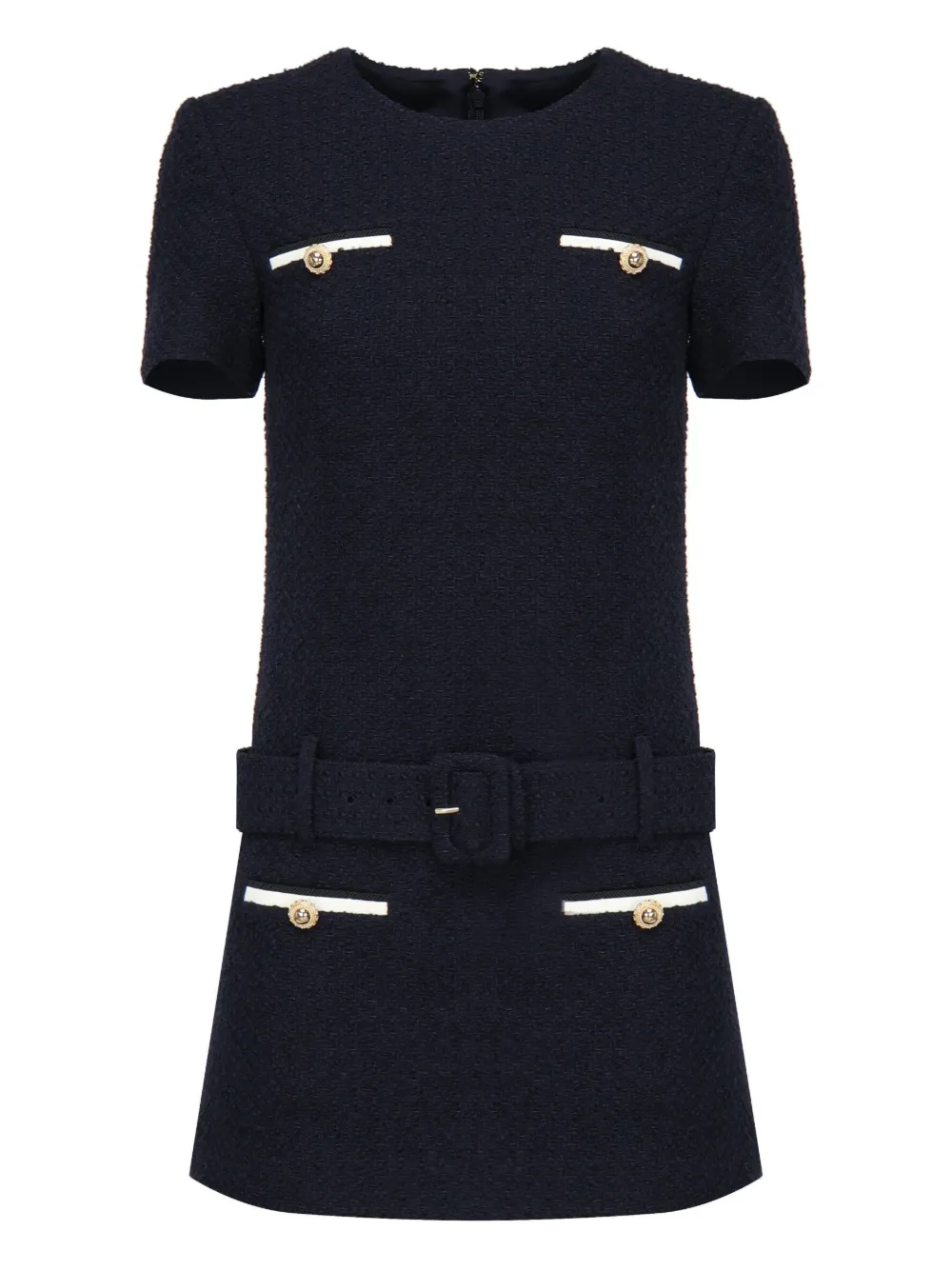 Self-Portrait belted tweed dress Blauw