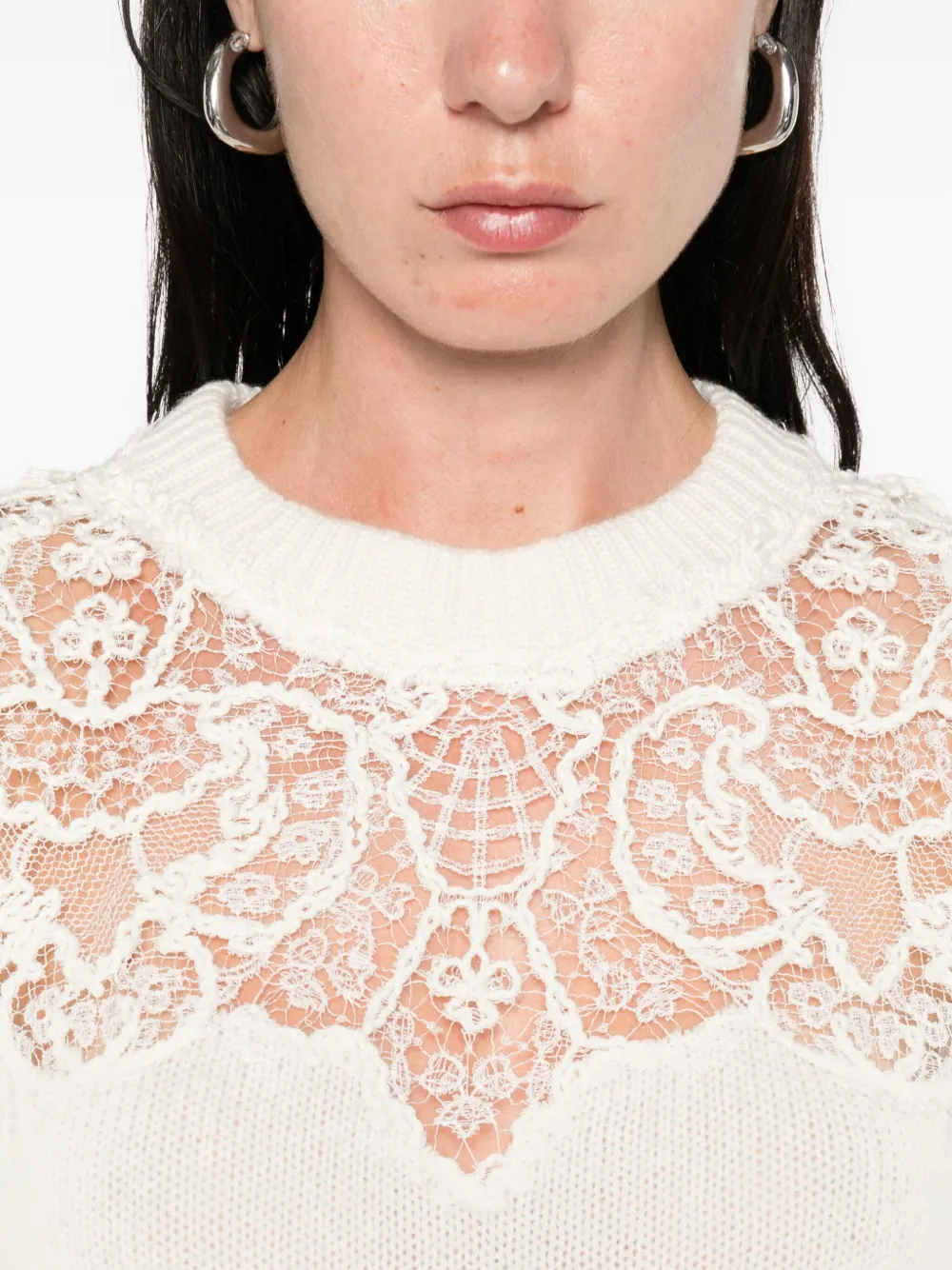 Ermanno Scervino lace-insert sweater Wit