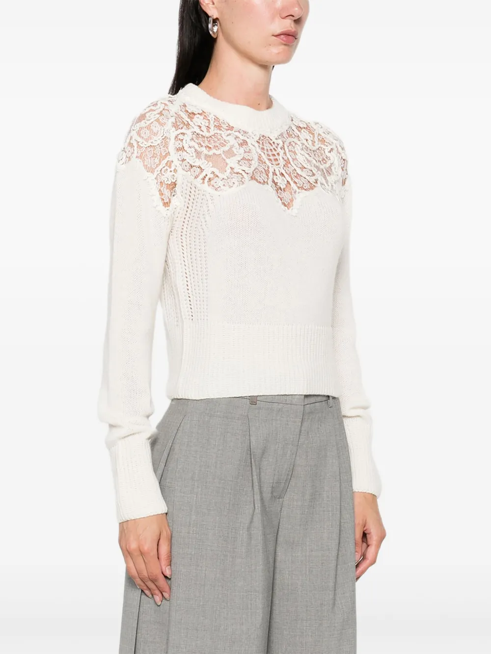  Ermanno Scervino Lace-insert Sweater - White 