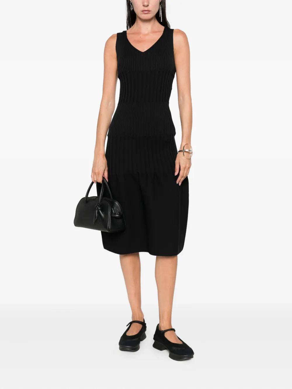 CFCL ribbed V-neck midi dress Zwart