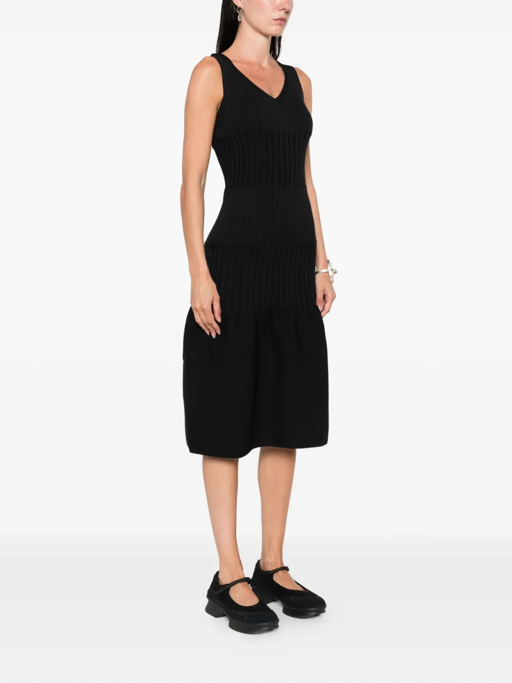 CFCL ribbed V-neck midi dress Zwart