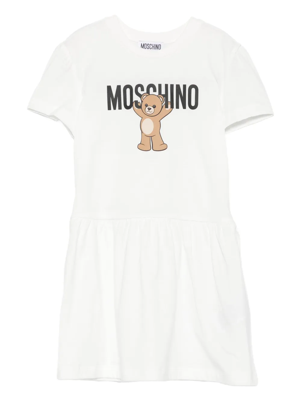 Moschino Kids Teddy Bear-print smocked dress Wit