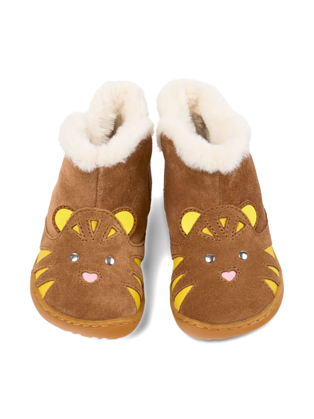 Camper Kids tiger-face fur-lined boots Brown