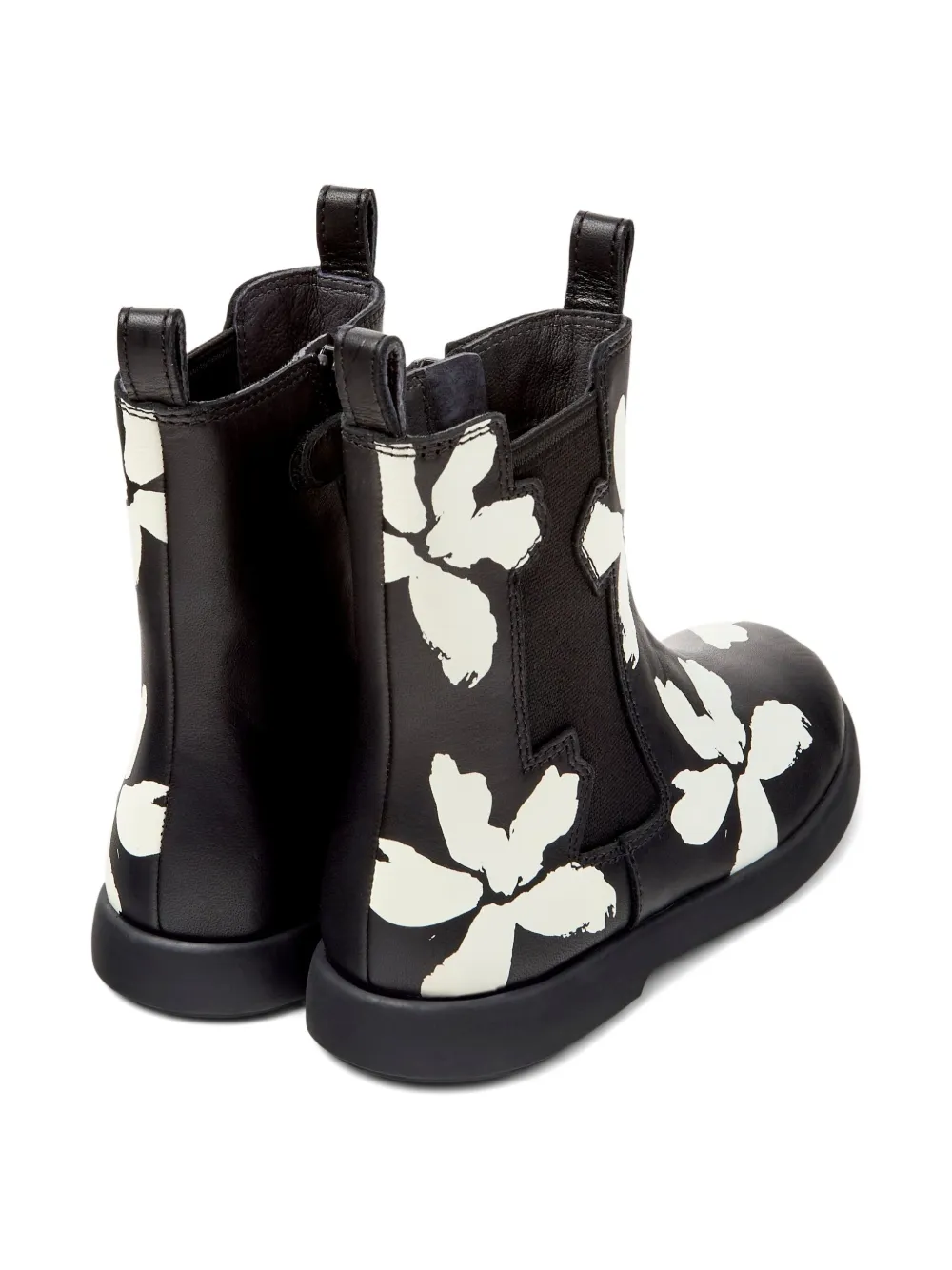 Camper Kids floral-print leather ankle boots Black