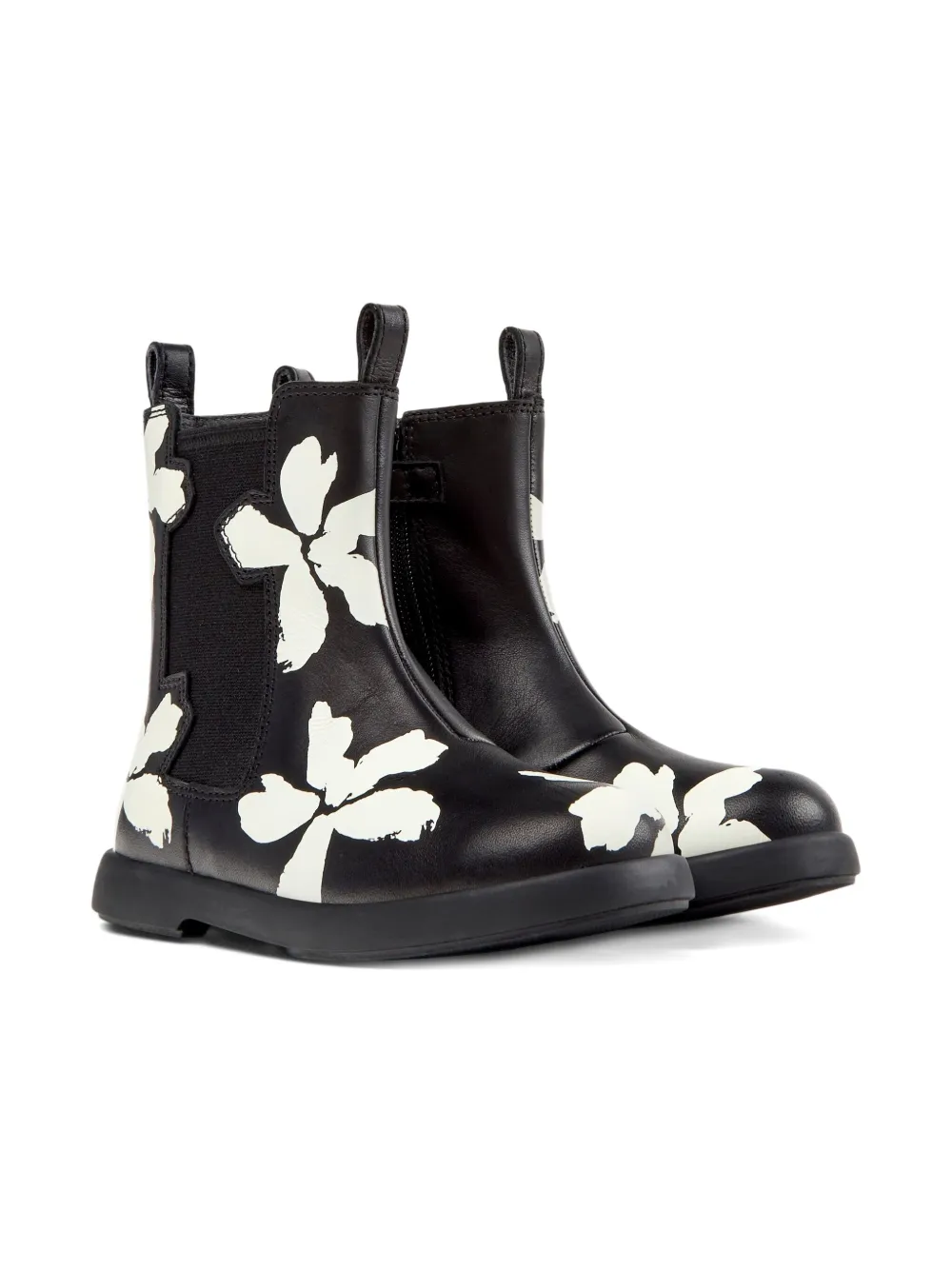 Camper Kids floral-print leather ankle boots Black