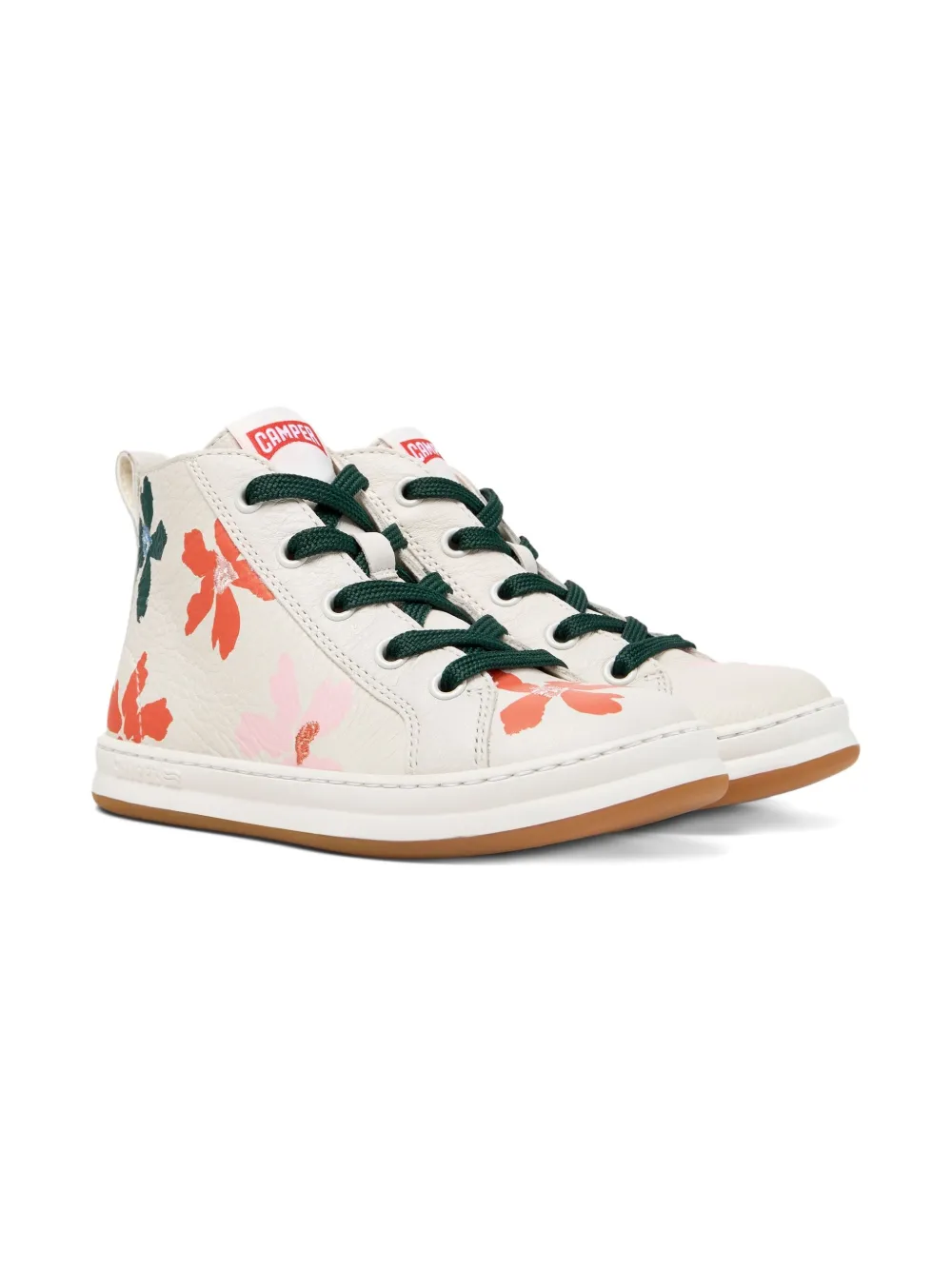 Camper Kids Leren high-top sneakers met bloe print Wit