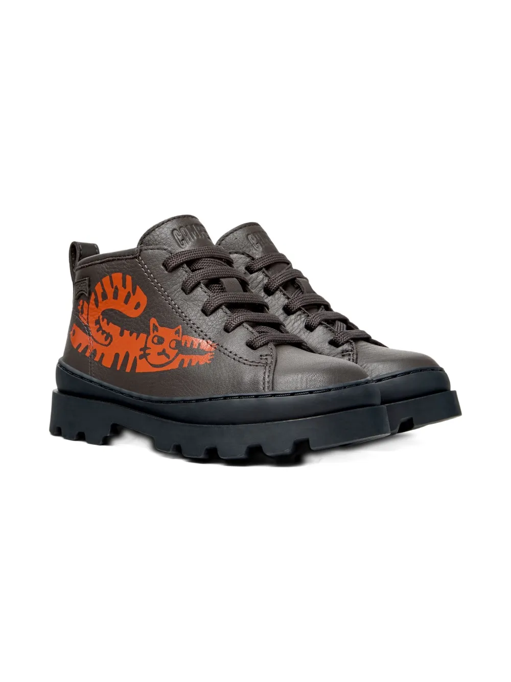 Camper Kids Brutus cat-print lace-up boots Grey