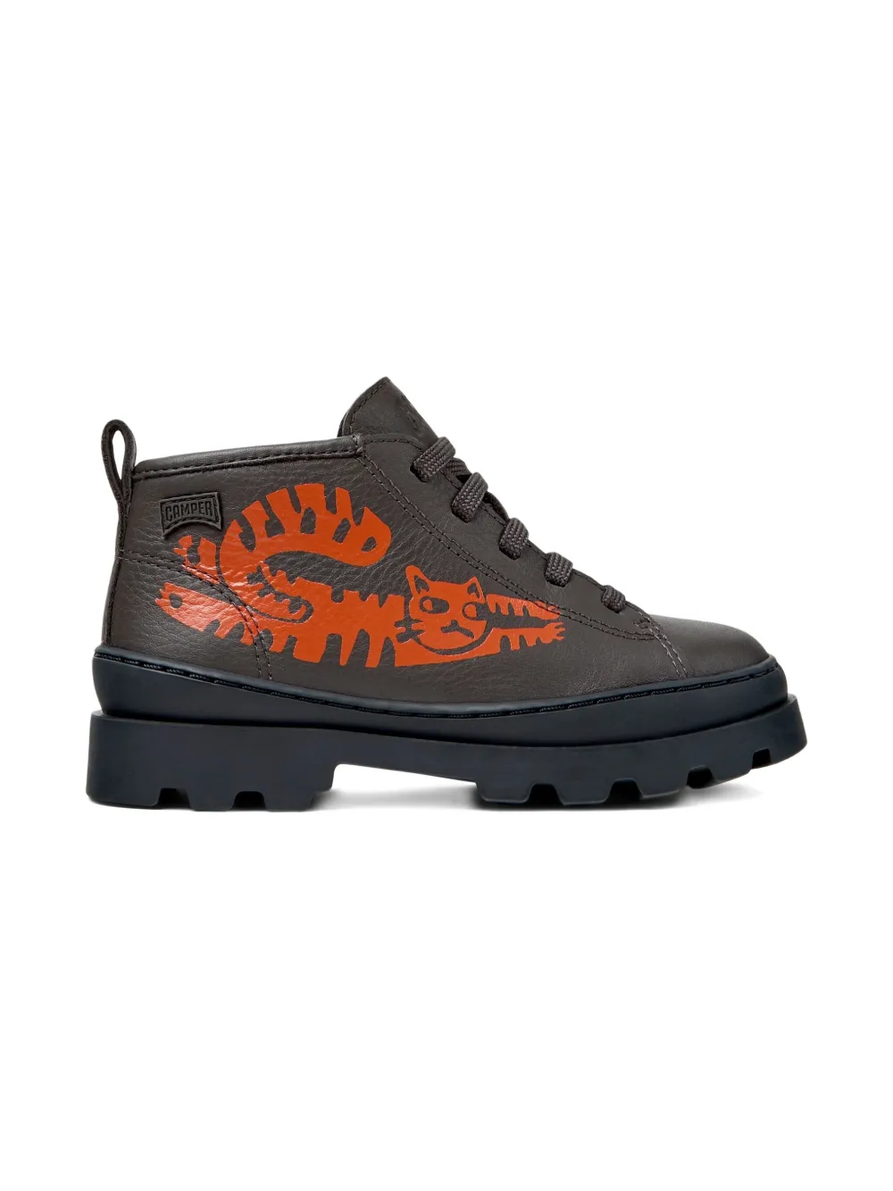 Camper Kids Brutus cat-print lace-up boots Grey