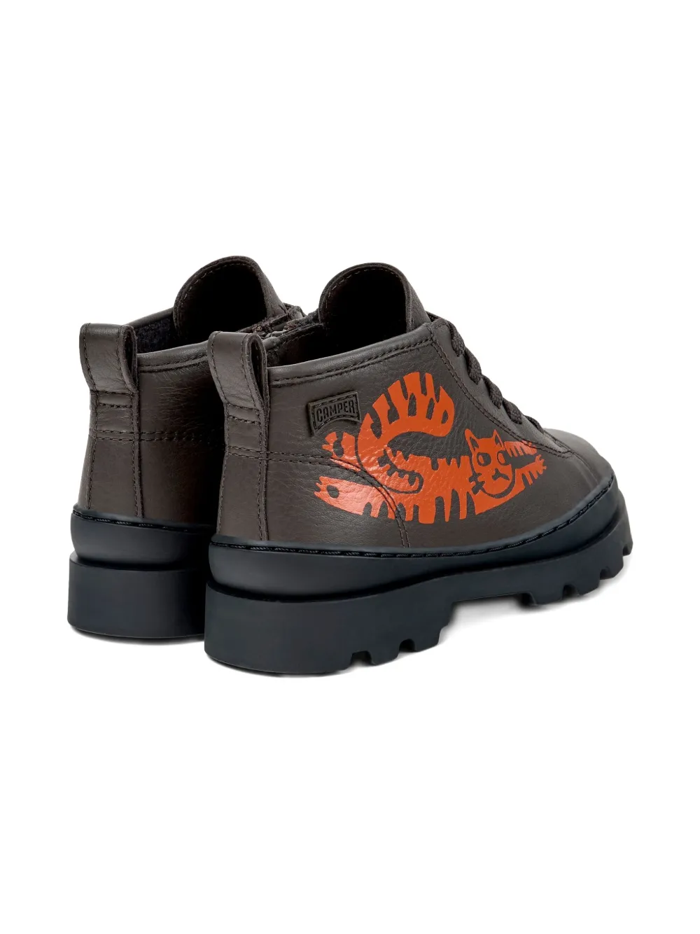 Camper Kids Brutus cat-print lace-up boots Grey