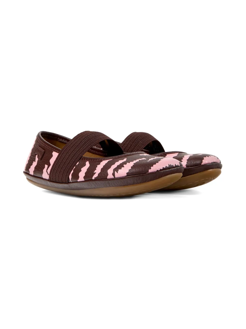 Camper Kids Right zebra-print elastic-strap ballerinas Brown