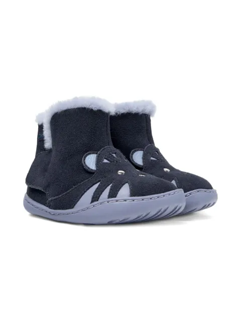 Camper Kids tiger-face fur-trimmed boots