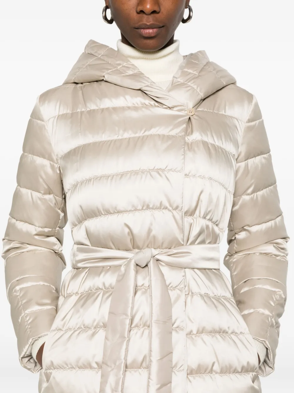 Max Mara Novef Hooded Quilted Coat In Neutral