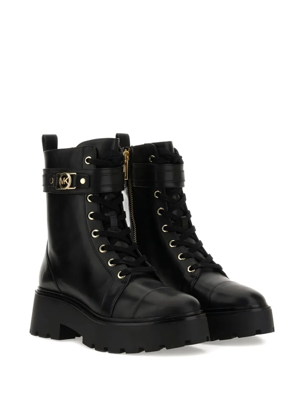 Michael Kors buckle-strap lace-up combat boots Black