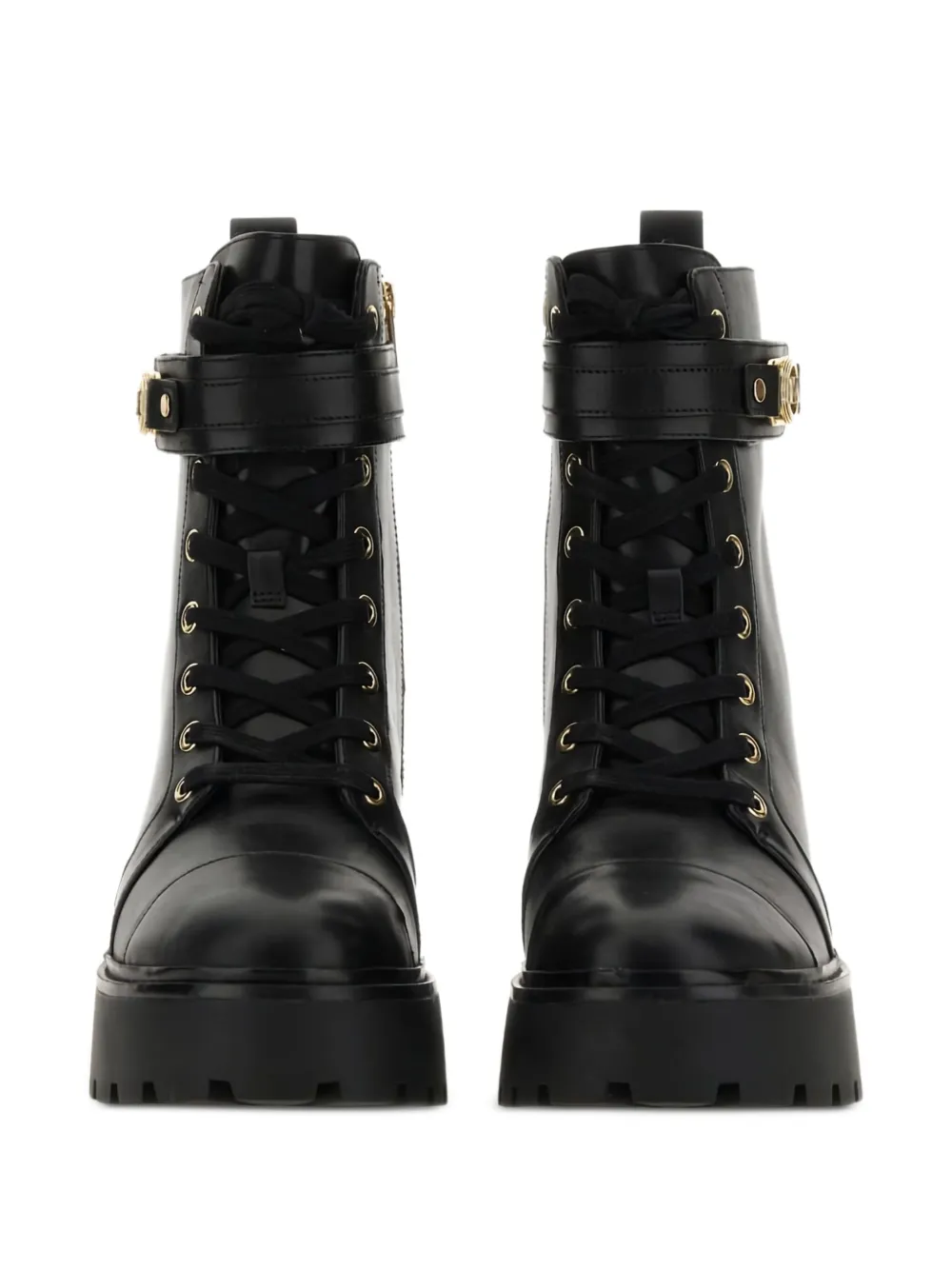 Michael Kors buckle-strap lace-up combat boots Black