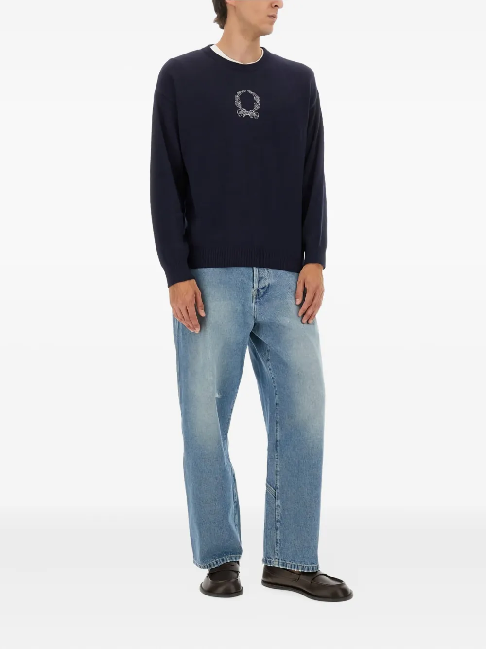 Moschino logo-embroidered crew-neck sweater - Blauw