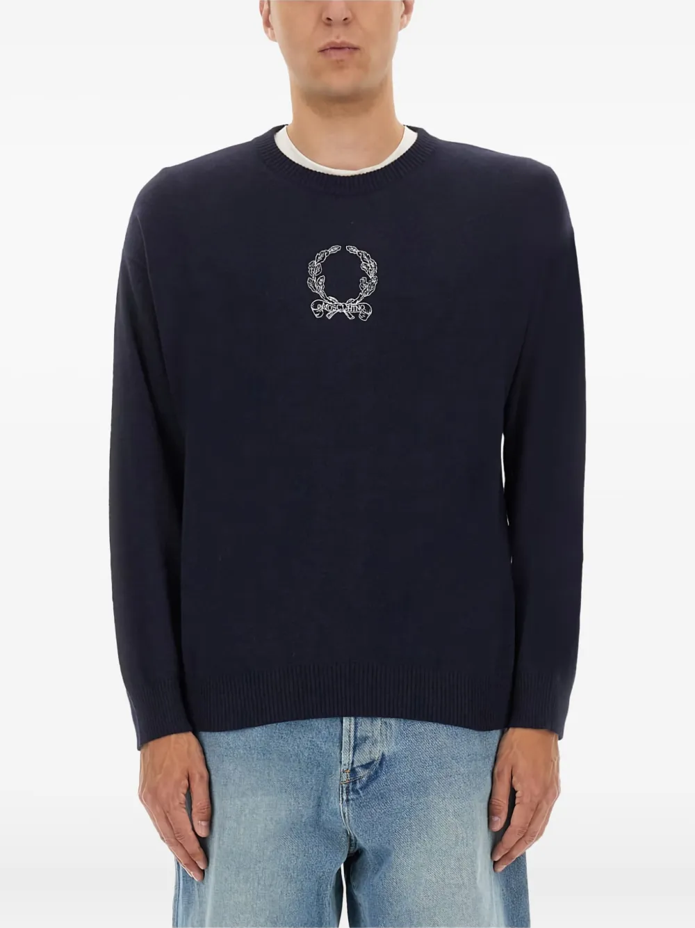 Moschino logo-embroidered crew-neck sweater - Blu