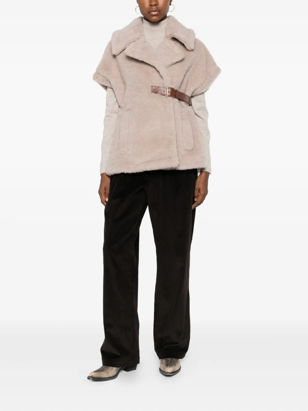 Max Mara Belted-waist Coat In Neutral