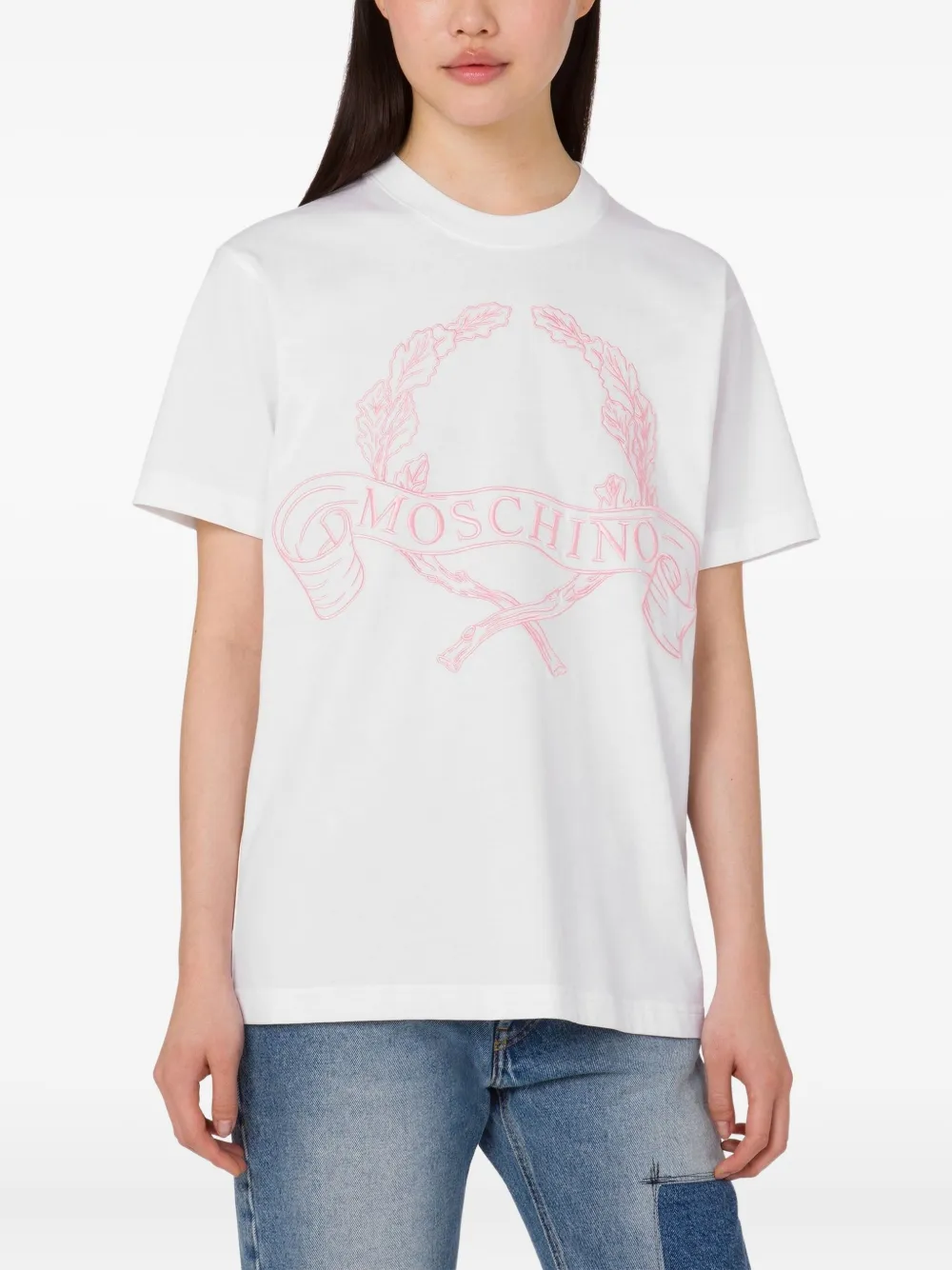 Moschino T-shirt met geborduurd logo Wit