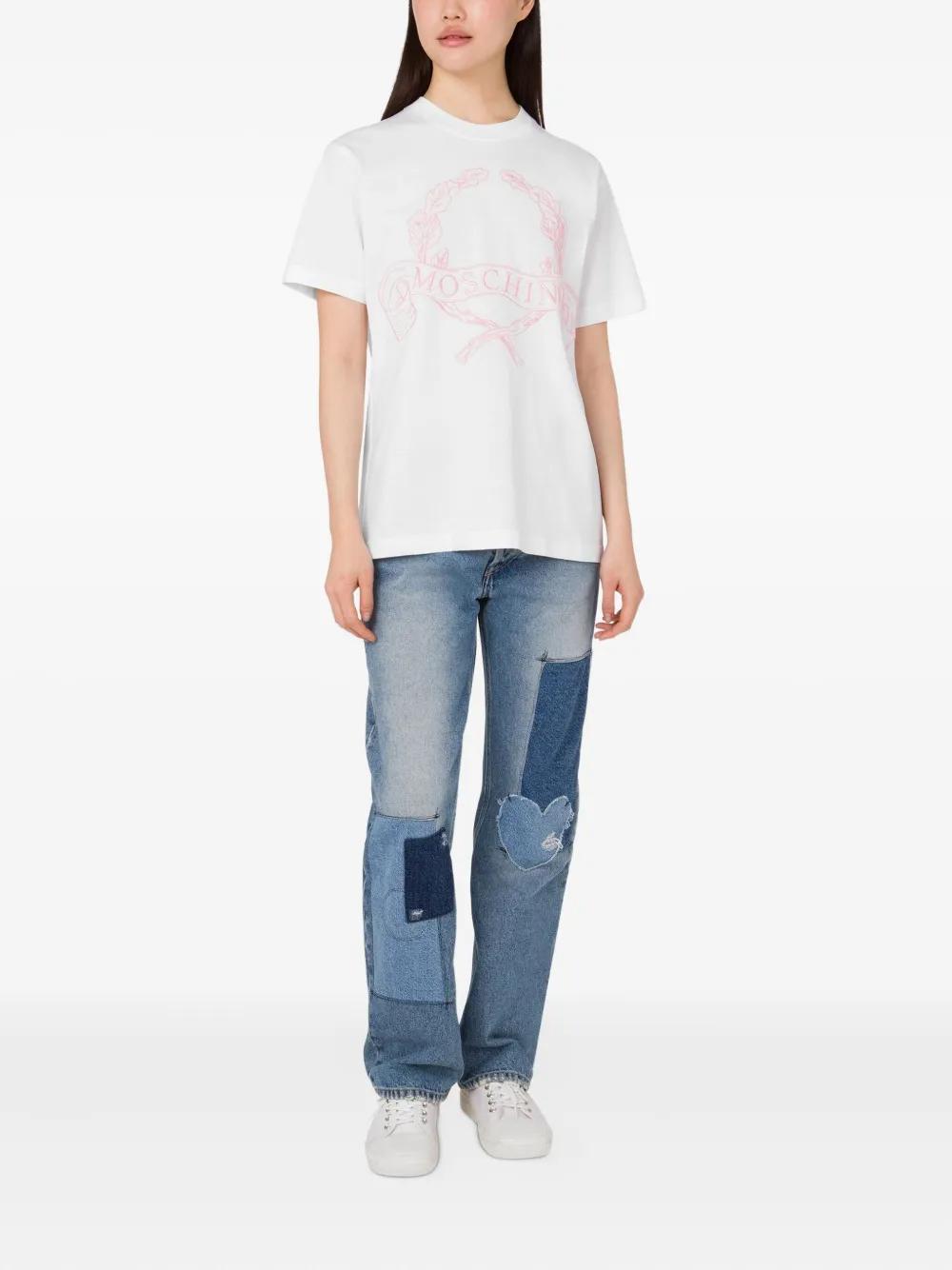 Moschino T-shirt met geborduurd logo Wit