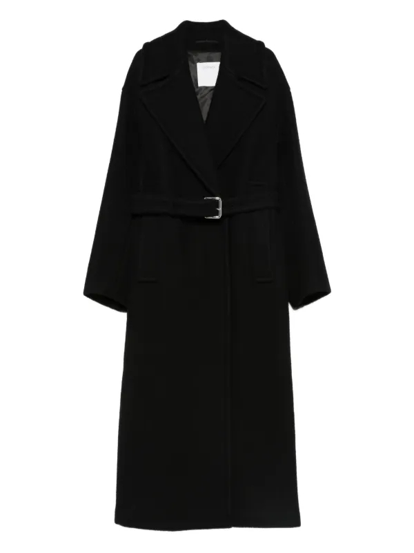 スポーツマックス SPORTMAX ロングコート　ファー付き　ベルベット　42 Sportmax ベルテッド コート | ブラック | FARFETCH JP