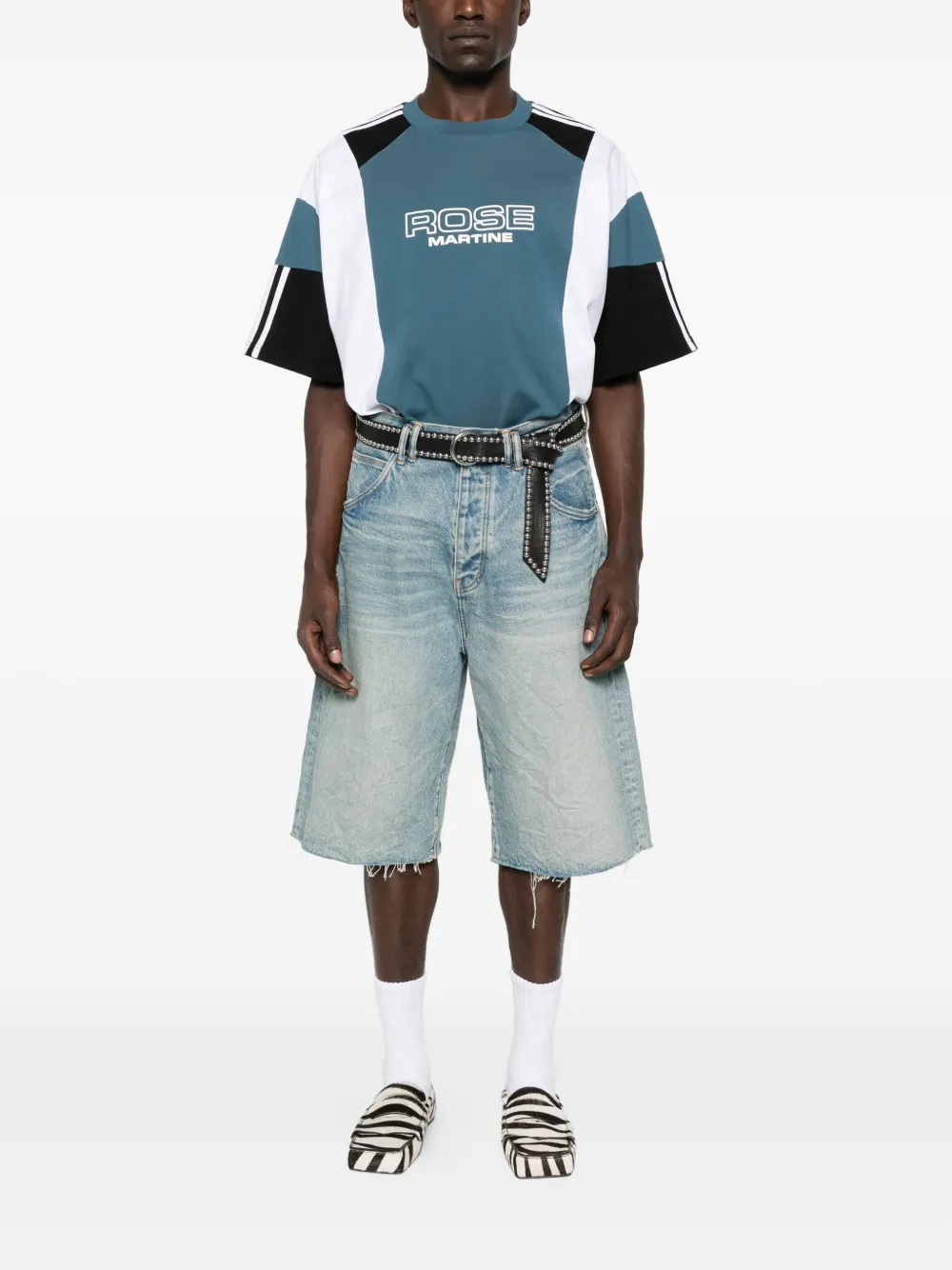 Martine Rose panelled stripe T-shirt - Blauw