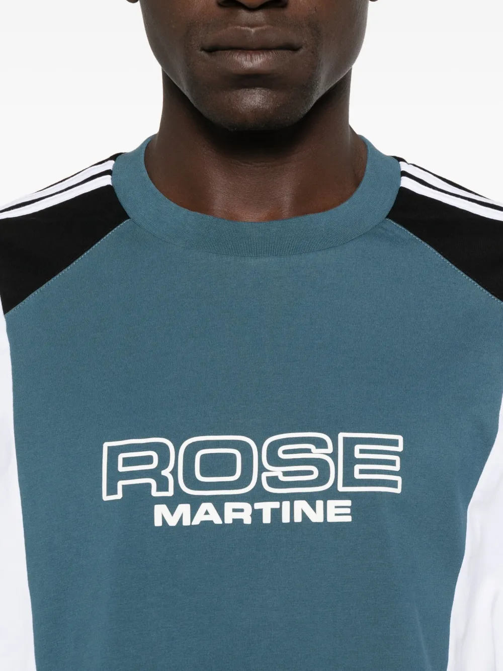 Martine Rose panelled stripe T-shirt Blauw