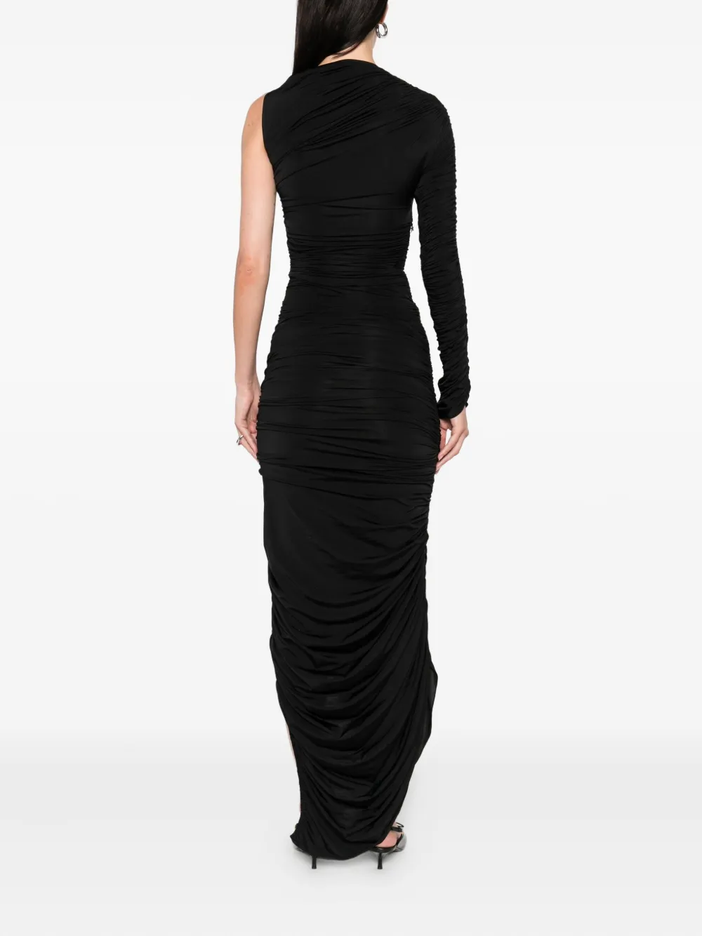 Mugler one-sleeve draped dress Zwart
