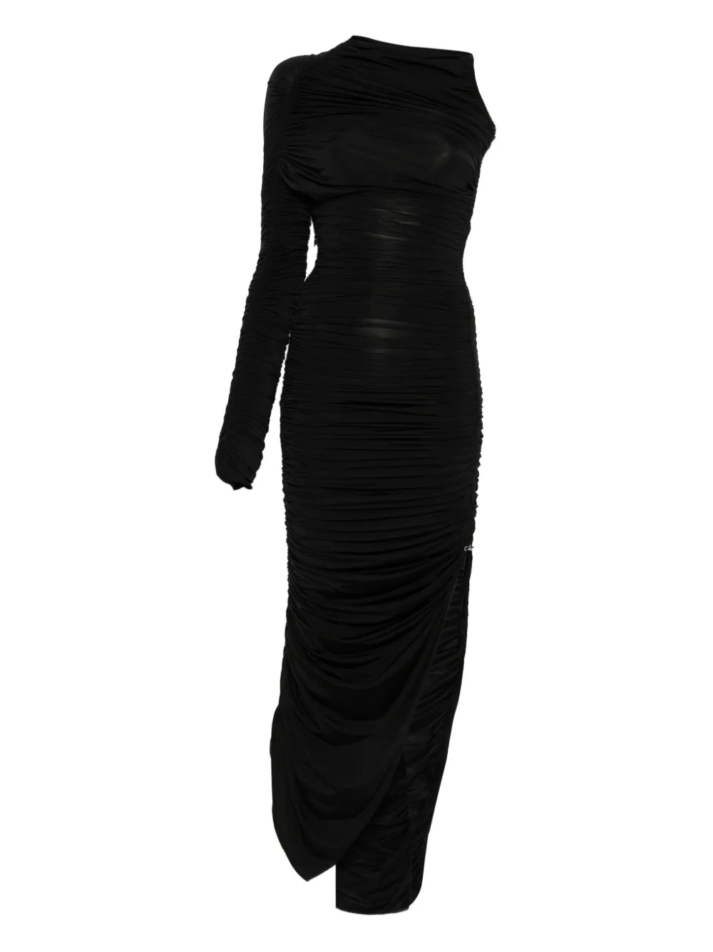 Mugler one-sleeve draped dress Zwart