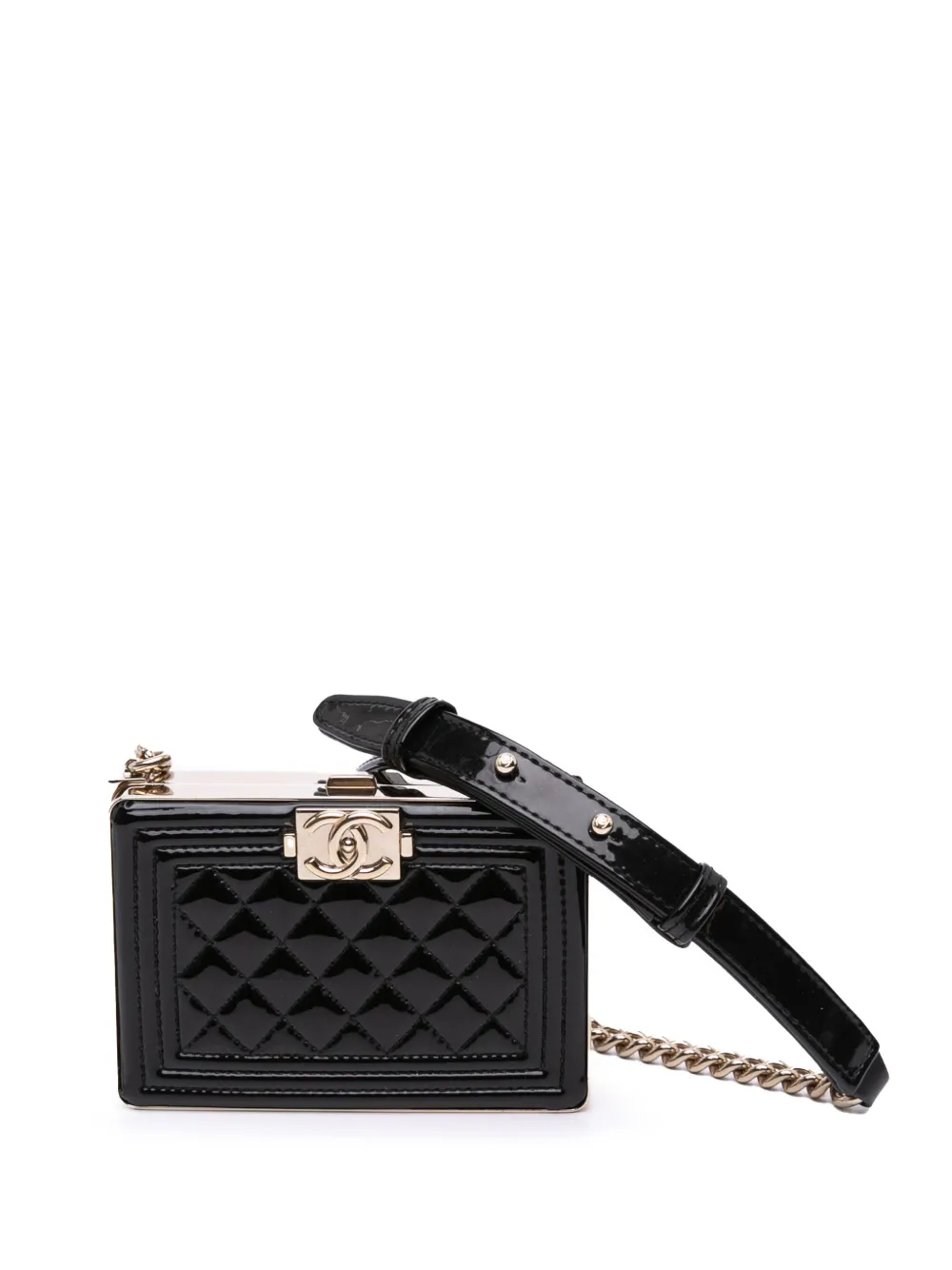 CHANEL Pre-Owned 2021-2025 マトラッセ パテント ボーイ ボックス ミノディエールオンチェーン ショルダーバッグ CHANEL Pre-Owned 2021-2025 マトラッセ パテント ボーイ ボックス ミノディエールオンチェーン ショルダーバッグ