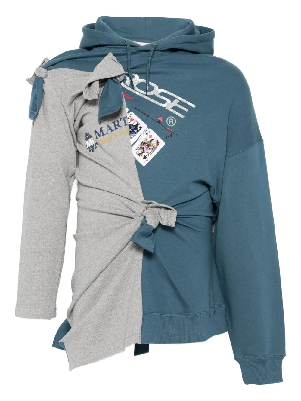 Martine Rose asymmetrical tie-detail cotton hoodie Grijs