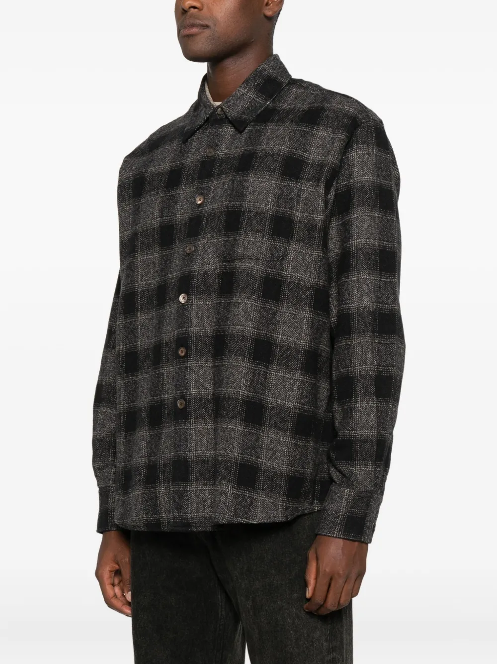 Our Legacy Long Sleeve Checked Shirt With Chest Pocket In Black