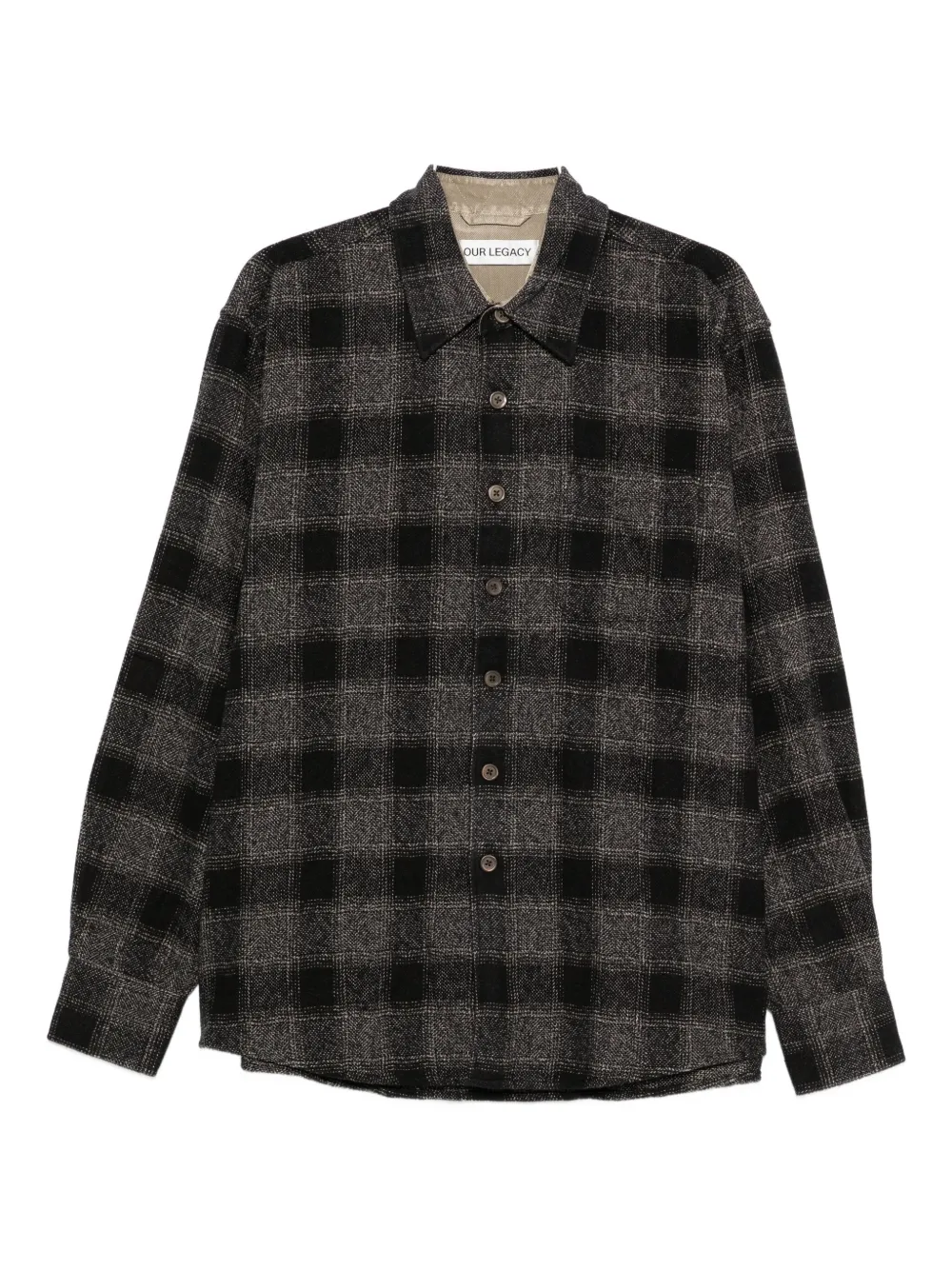 Our Legacy Long Sleeve Checked Shirt With Chest Pocket In Black