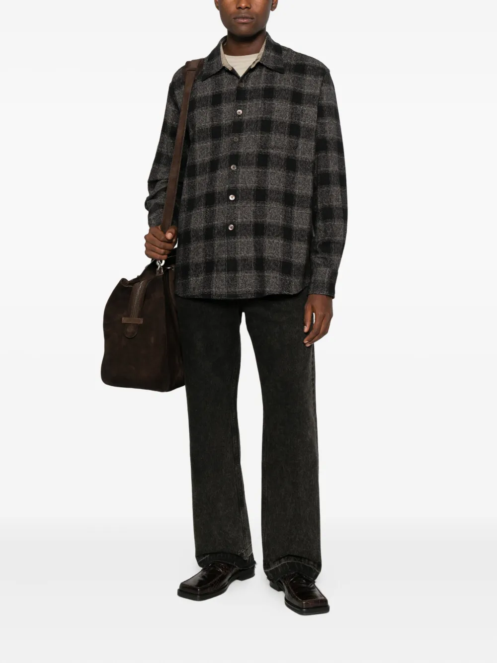 Our Legacy Long Sleeve Checked Shirt With Chest Pocket In Black