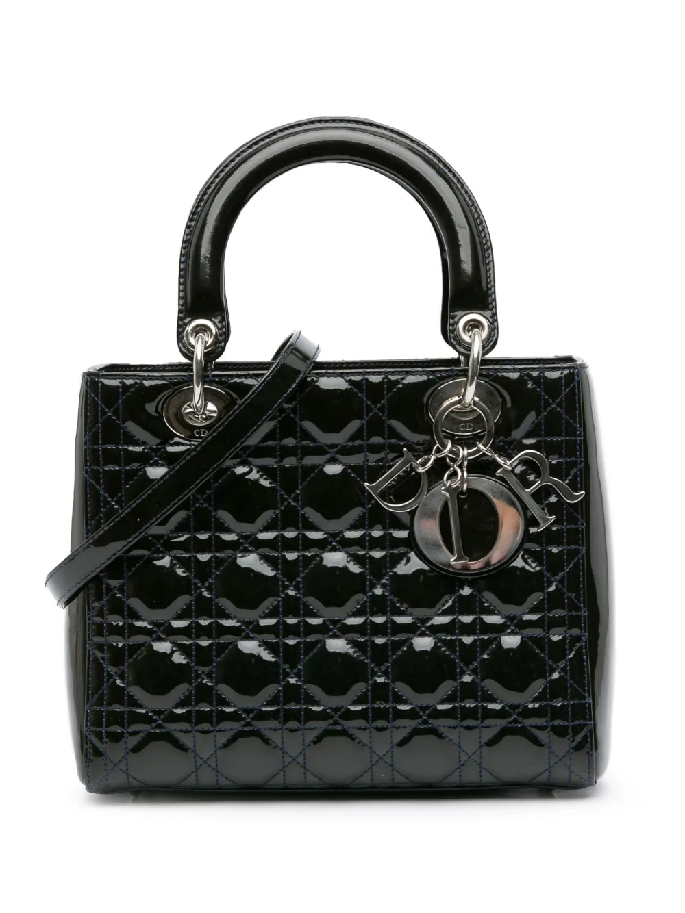 Christian Dior Pre-Owned 2010 ミディアム パテント カナージュ レディ ディオール サッチェルバッグ - Christian Dior Pre-Owned 2010 ミディアム パテント カナージュ レディ ディオール サッチェルバッグ -